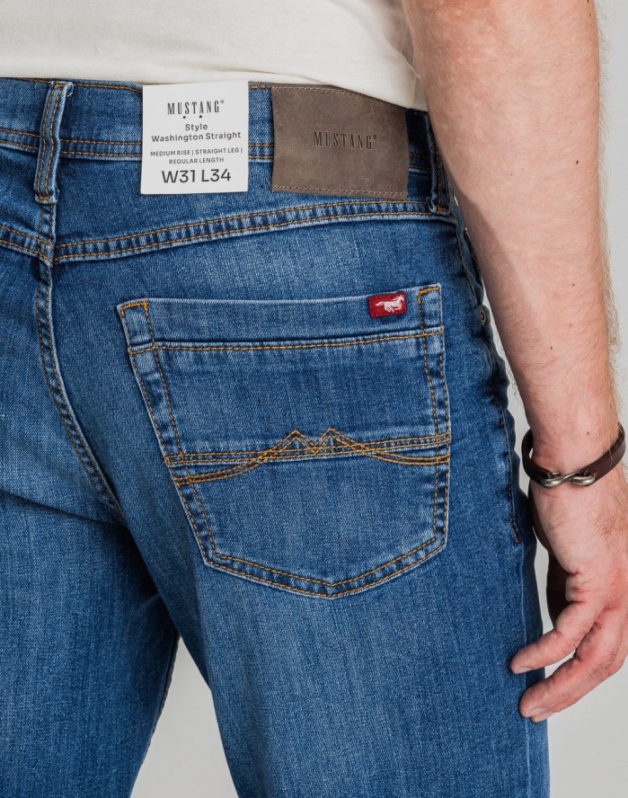 Męskie Spodnie Jeansowe Mustang Style Washington Straight Denim Blue 1017119 5000 782