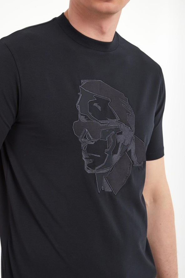 T-shirt męski z haftem KARL LAGERFELD