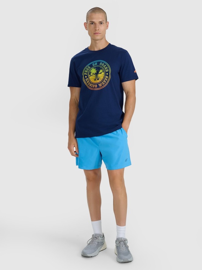4F T-shirt regular z nadrukiem męski - granatowy S