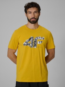 4F T-shirt regular z nadrukiem męski - żółty S