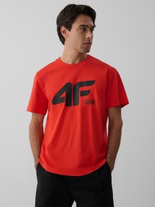 4F T-shirt regular z nadrukiem męski - czerwony L