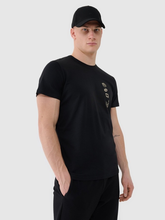 4F T-shirt regular z nadrukiem męski - czarny XXL