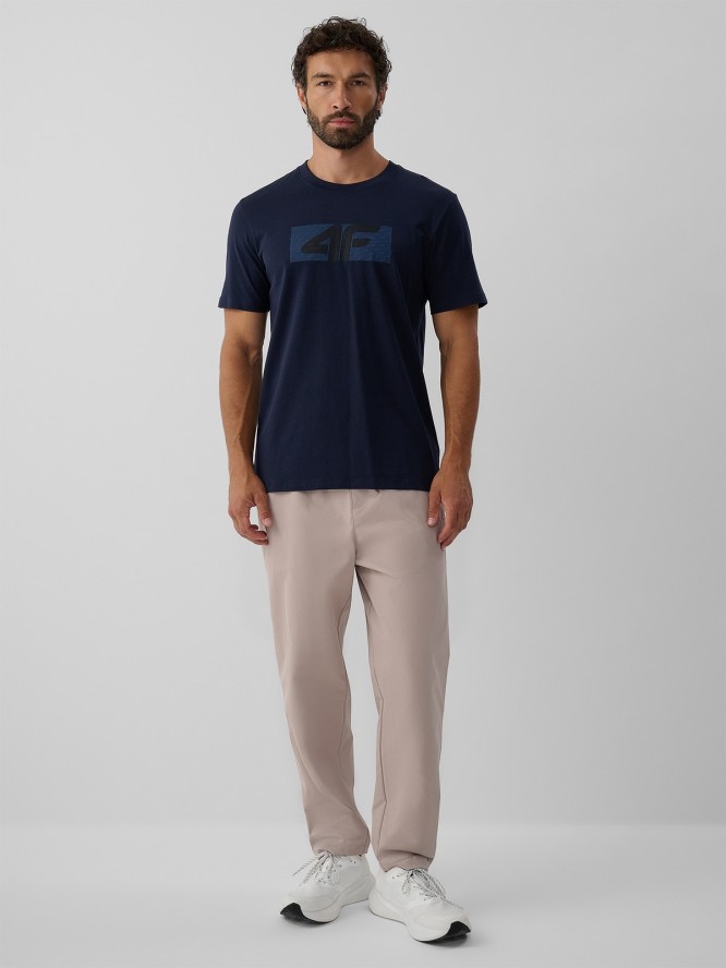 4F T-shirt regular z nadrukiem męski - granatowy S