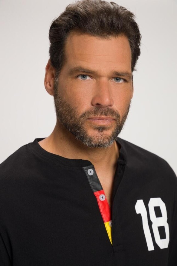 Męska Koszulka henley długi rękaw piłkarski nadruk plisa guzikowa