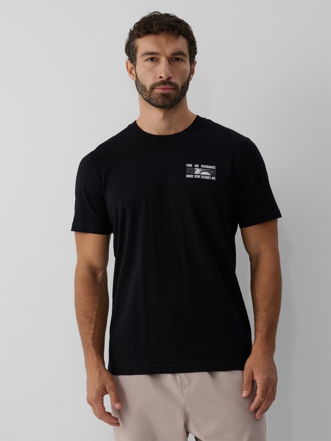 4F T-shirt regular z nadrukiem męski - czarny M