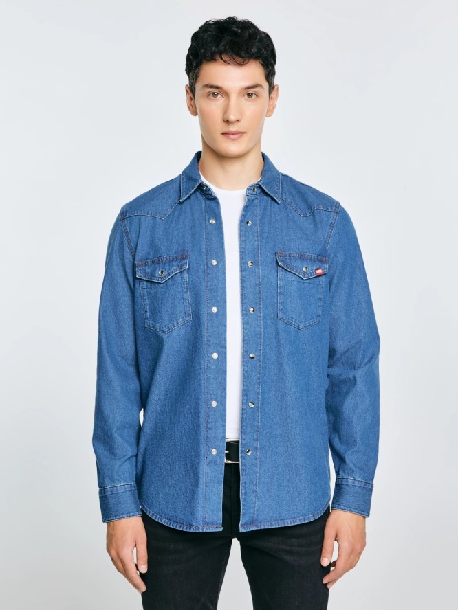 Koszula męska jeansowa niebieska Western 121