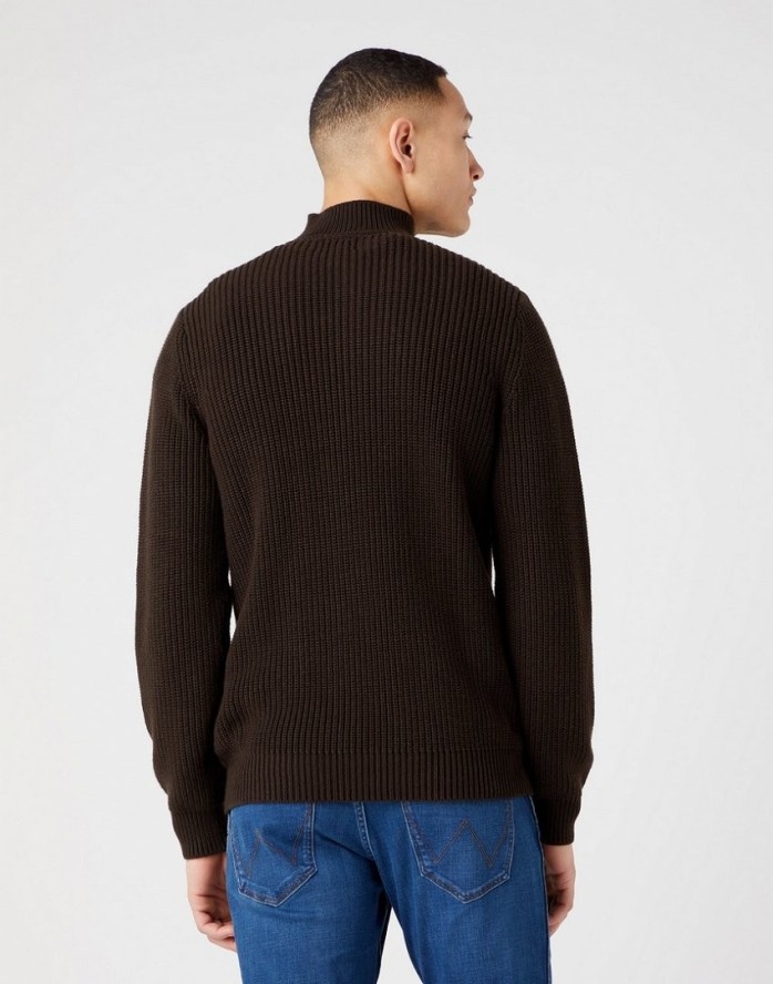 WRANGLER HALF ZIP KNIT MĘSKI SWETER ROZPINANY DELICIOSO BROWN W8D0PJH38 112321332