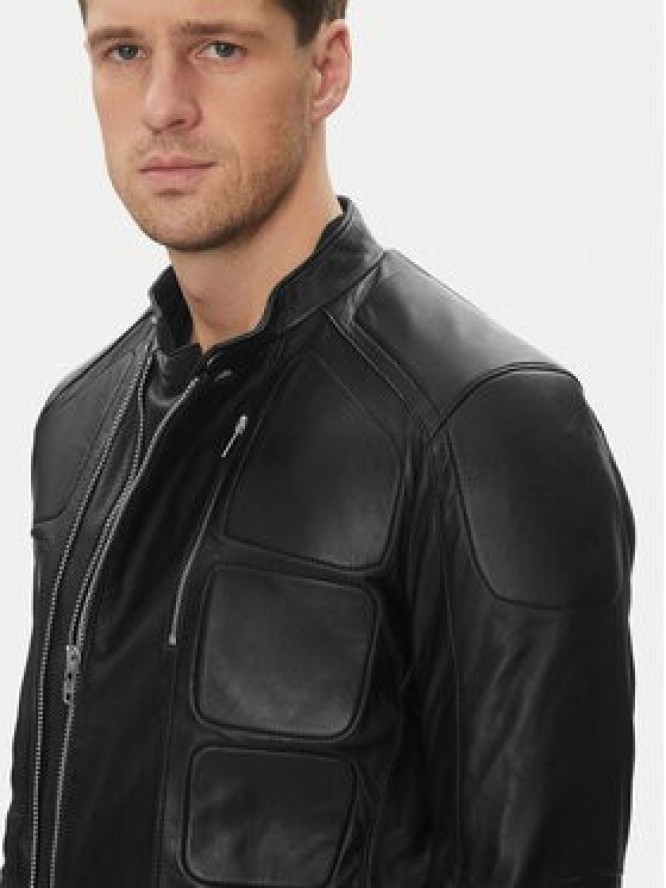 Serge Pariente Kurtka skórzana Couture Czarny Slim Fit