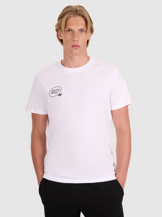 4F T-shirt regular z nadrukiem męski - biały XXL