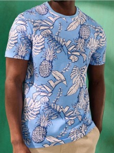 Koszulka z motywem roślinnym - niebieski