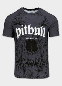 Męski Rashguard krótki PITBULL koszulka treningowa z nadrukiem SKULL LOGO