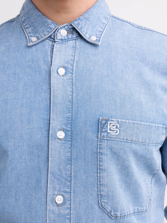 Koszula męska z imitacji jeansu niebieska Jason 147