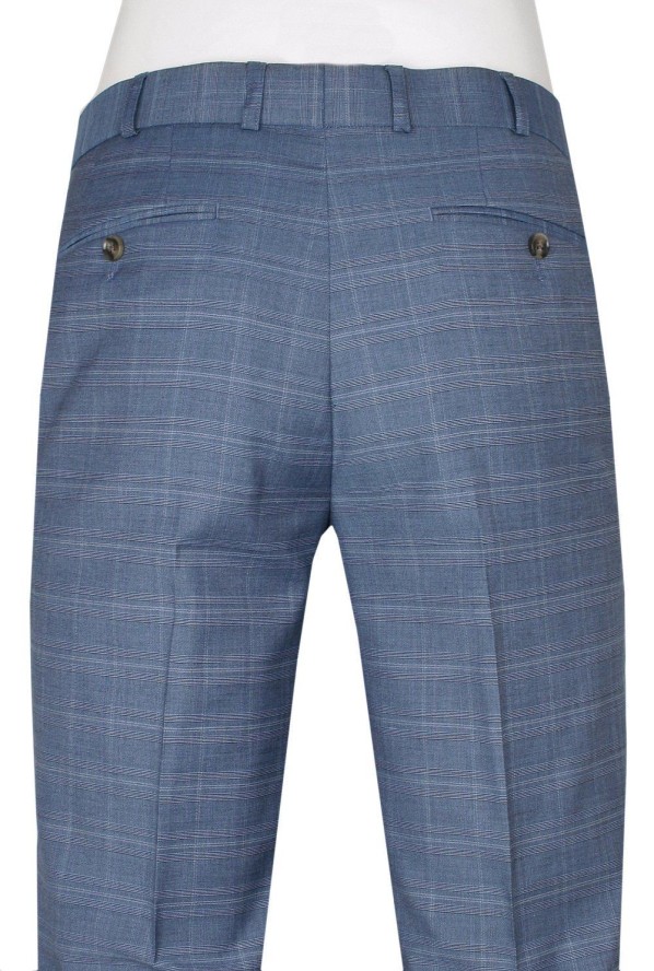 Garnitur, Jasny Niebieski w Kratkę Zapinany na Dwa Guziki, SLIM, Spodnie w Kant -VICTORIO