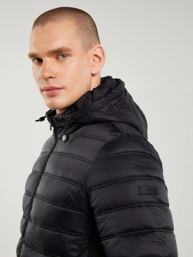 Kurtka męska pikowana z kapturem czarna Acarf 906