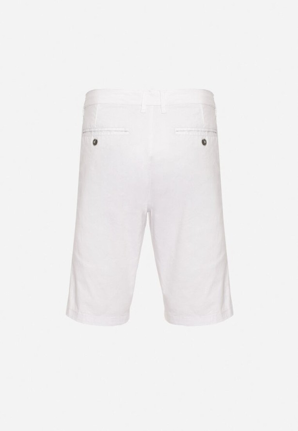 Białe Szorty Bawełniane Bermudy Zapinane na Ukryty Suwak i Guzik Vikiidana