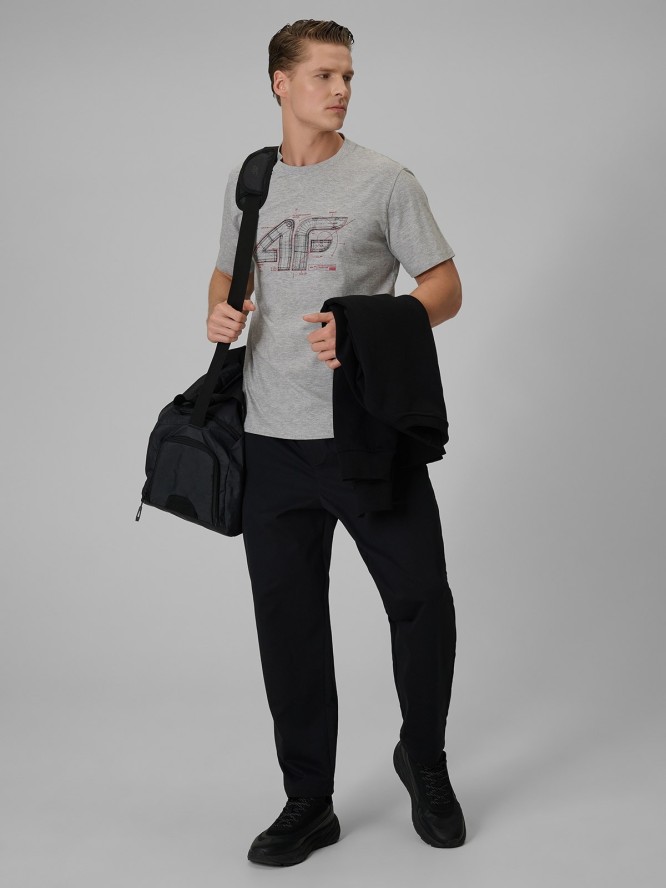 4F T-shirt regular z nadrukiem męski - szary S
