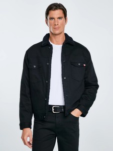 Kurtka męska jeansowa z futerkiem czarna Denver 915
