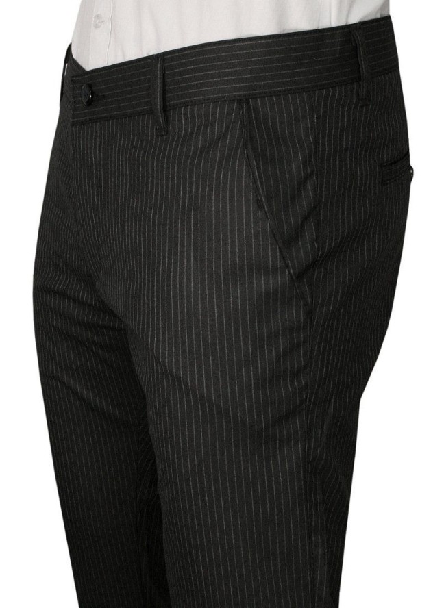 Grafitowe Casualowe Spodnie Męskie -TOMY WALKER- Zwężane, Chinosy, Tłoczony Wzór, w Paski, Slimowane