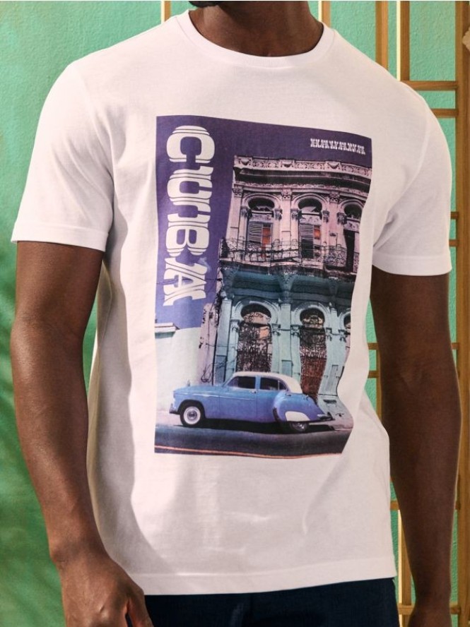 Koszulka z kolorowym nadrukiem w miejskim stylu - biały