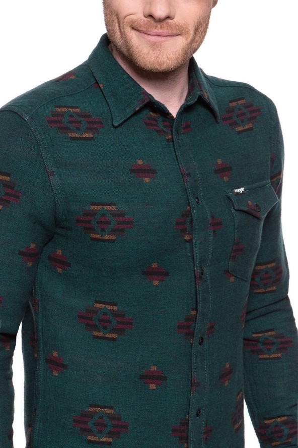 WRANGLER LS 1PKT FLAP SHIRT PINE W5A4BBG01 112130041