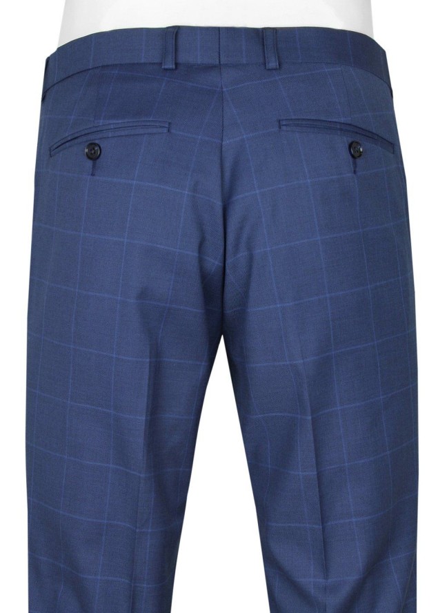 Elegancki Męski Garnitur - Victorio - Granatowy w Kratę