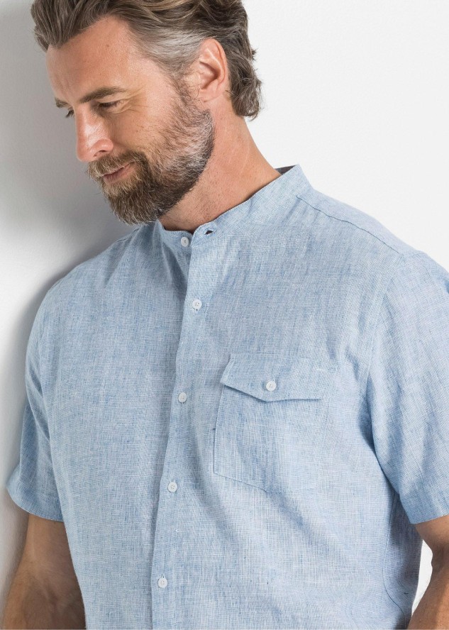 Koszula z lnem, krótki rękaw