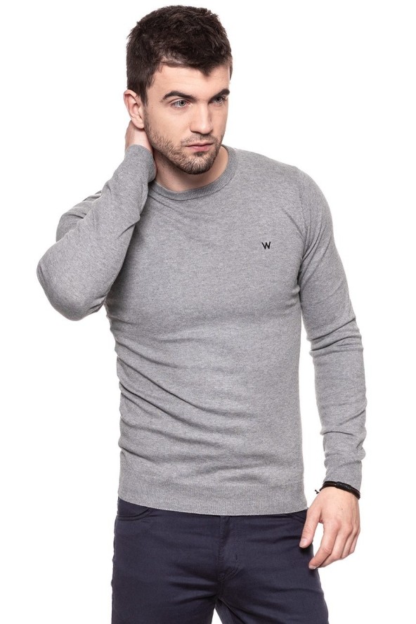 MĘSKI SWETER WRANGLER CREW KNIT MID GREY MEL W85674Q37 112132253
