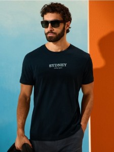 Bawełniana koszulka z napisem Sydney - granatowy