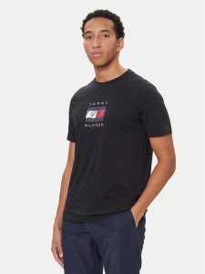 Tommy Hilfiger T-Shirt Linear Flag MW0MW41338 Czarny Regular Fit