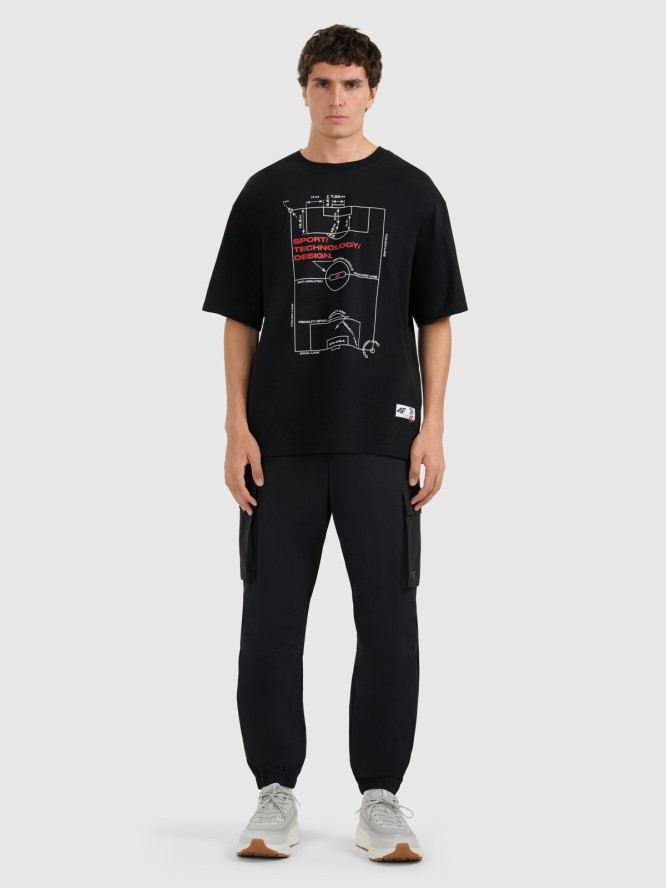 4F T-shirt oversize z nadrukiem męski - czarny S