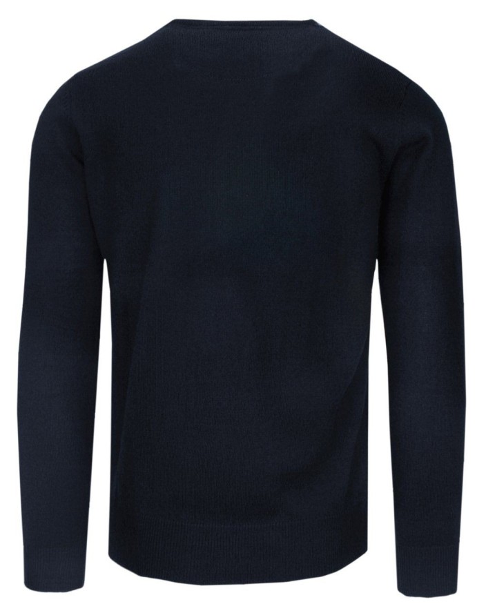 Sweter Ciemny Granatowy Melanżowy Okrągły Dekolt Męski Jednokolorowy -BRAVE SOUL