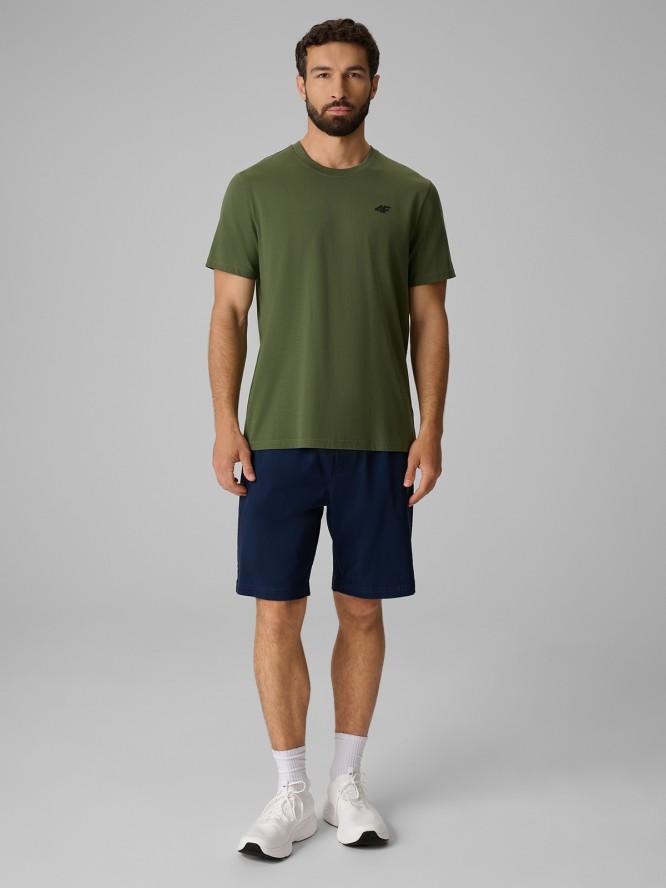 4F T-shirt regular gładki męski - oliwkowy S