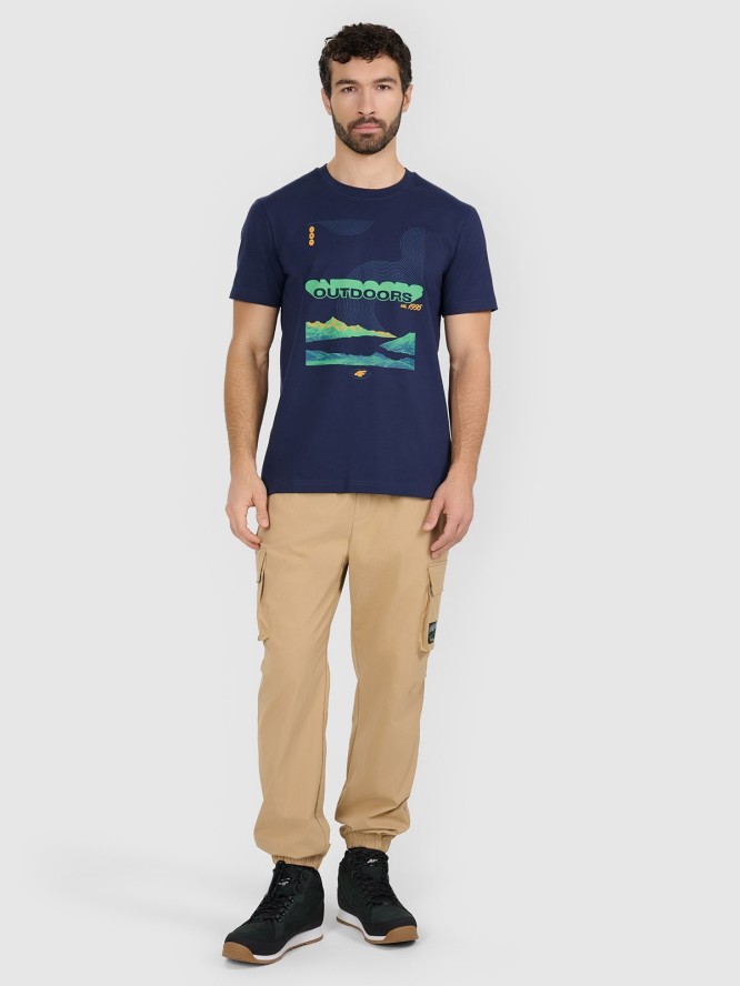 4F T-shirt regular z nadrukiem męski - granatowy XXL