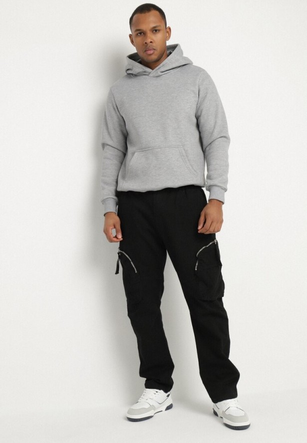 Czarne Spodnie Cargo z Bawełny z Kieszeniami Aliria