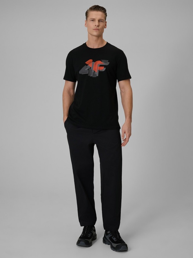 4F T-shirt regular z nadrukiem męski - czarny XXL