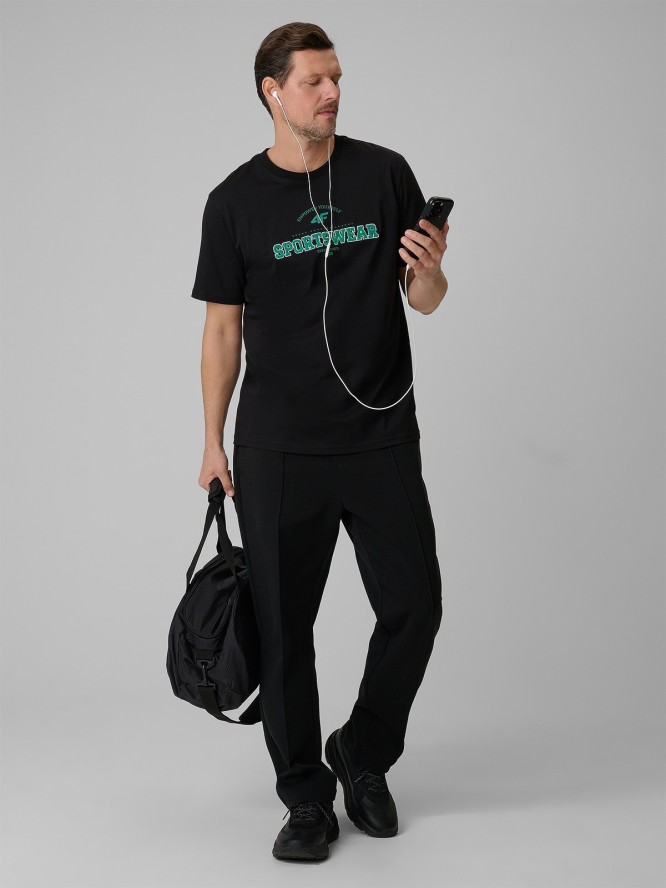 4F T-shirt regular z nadrukiem męski - czarny L