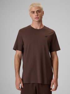 4F T-shirt regular gładki męski - brązowy XXL