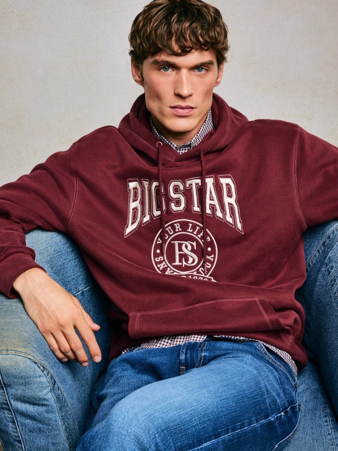 Bluza męska z kapturem z haftem bordowa Adam 604