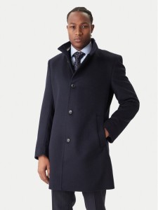 BOSS Płaszcz wełniany H-Hyde 50551078 Granatowy Slim Fit