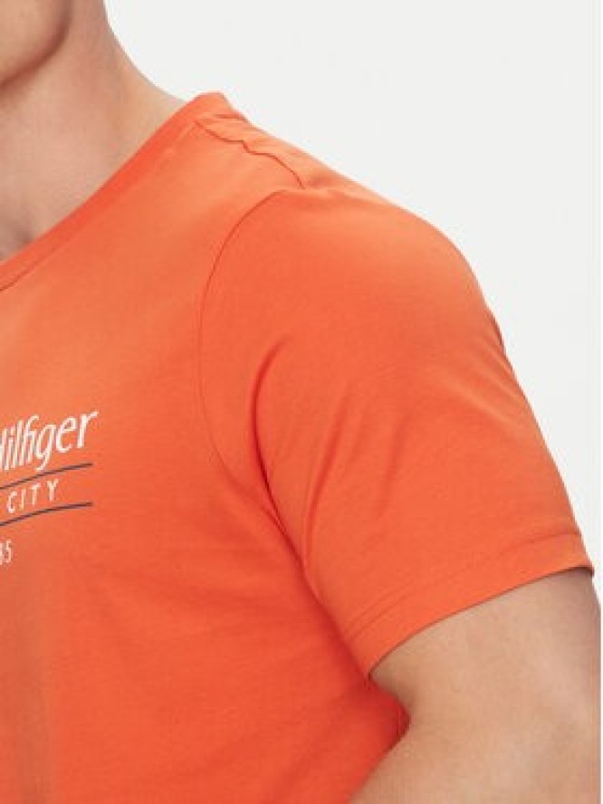 Tommy Hilfiger T-Shirt Center Stack MW0MW38621 Pomarańczowy Regular Fit