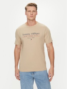 Tommy Hilfiger T-Shirt Center Stack MW0MW38621 Beżowy Regular Fit