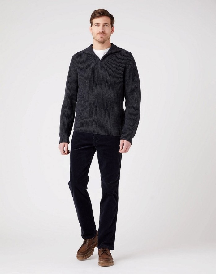 WRANGLER HALF ZIP KNIT MĘSKI SWETER KLASYCZNY ROZPINANY LOGO DARK GREY W8D0PJX06 112321333