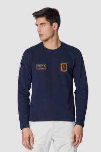 AERONAUTICA MILITARE Granatowy męski longsleeve With Patches, Rozmiar 3XL