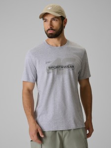 4F T-shirt regular z nadrukiem męski - szary M