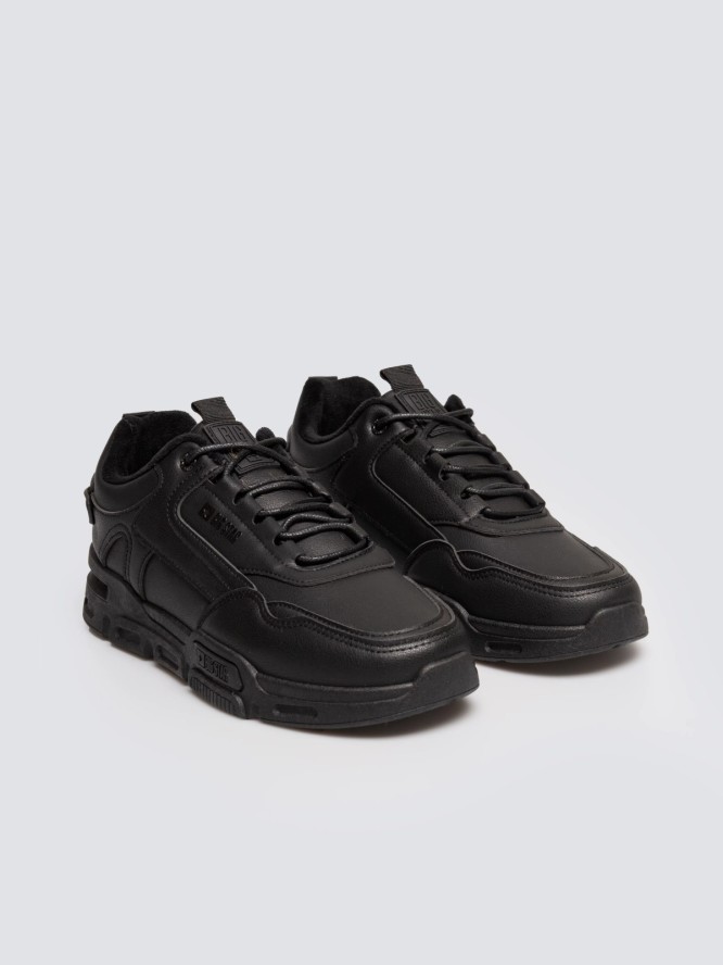 Sneakersy męskie ze skóry ekologicznej czarne OO174584 906