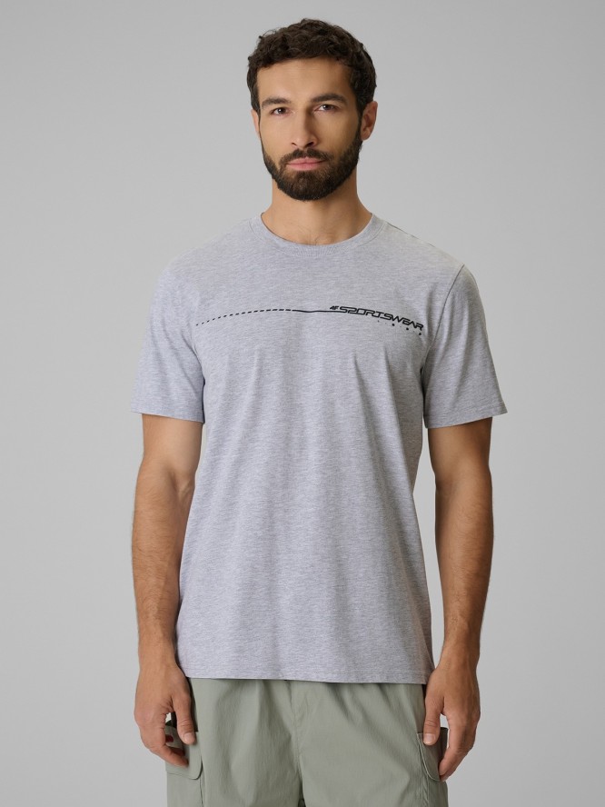4F T-shirt regular z nadrukiem męski - szary M