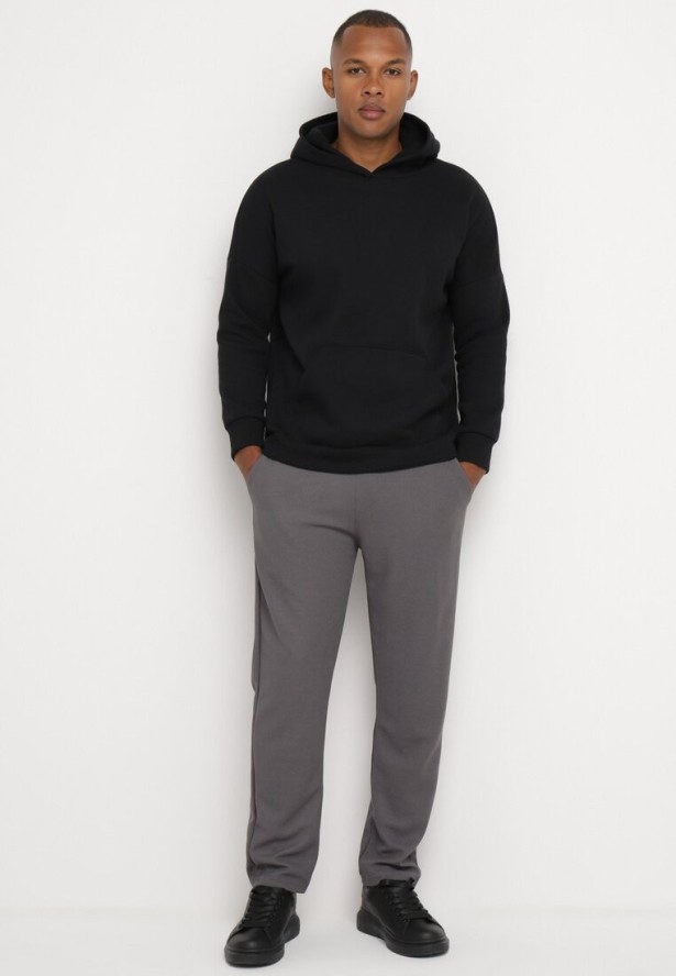 Ciemnoszare Spodnie Dresowe z Bawełną Wysokim Stanem i Ozdobnymi Sznurkami Arsiala