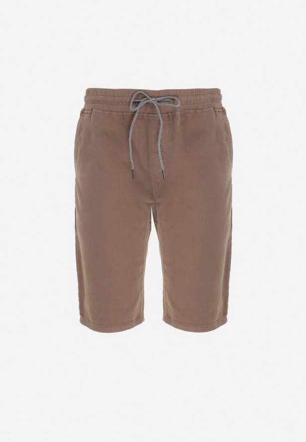 Brązowe Szorty z Gumką w Talii i Podwiniętymi Nogawkami Feven