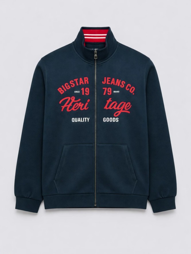 Bluza męska rozpinana z dużą aplikacją granatowa Shon 403