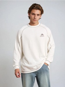 Prążkowana bluza crewneck - kremowy